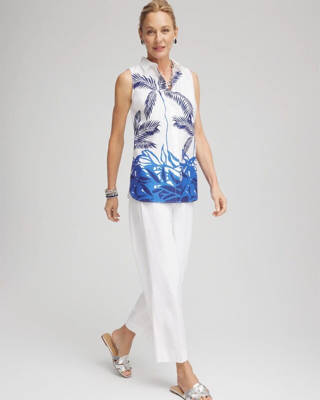 No Iron Palms Sleeveless Sateen Shirt - image 2